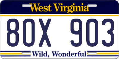 WV license plate 8OX903