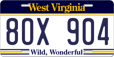 WV license plate 8OX904