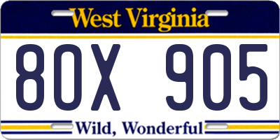WV license plate 8OX905