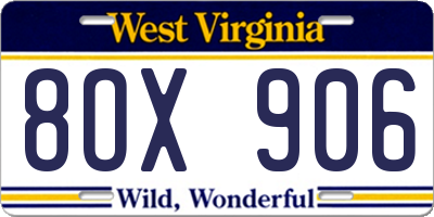 WV license plate 8OX906