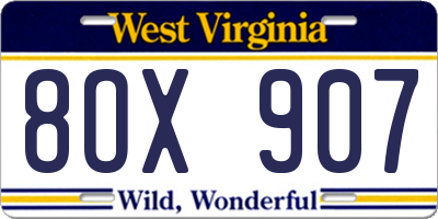 WV license plate 8OX907