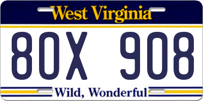 WV license plate 8OX908