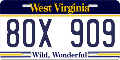 WV license plate 8OX909