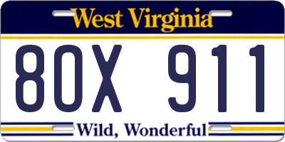 WV license plate 8OX911