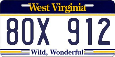 WV license plate 8OX912
