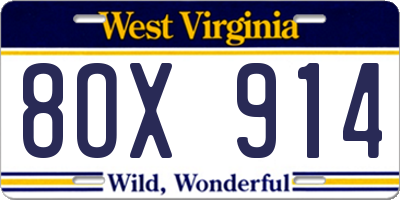 WV license plate 8OX914