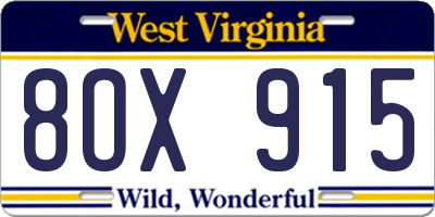 WV license plate 8OX915