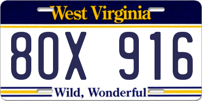 WV license plate 8OX916