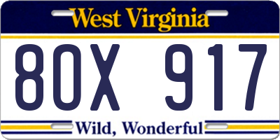 WV license plate 8OX917