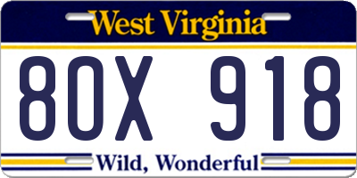 WV license plate 8OX918