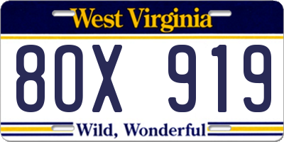 WV license plate 8OX919