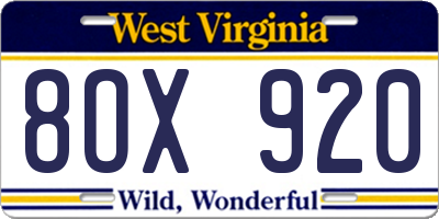 WV license plate 8OX920
