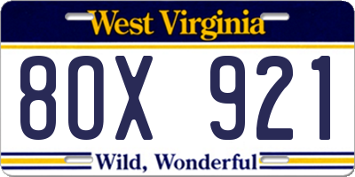 WV license plate 8OX921