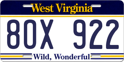 WV license plate 8OX922