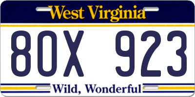 WV license plate 8OX923