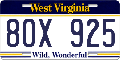 WV license plate 8OX925
