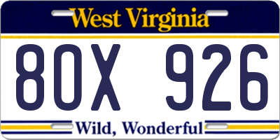 WV license plate 8OX926