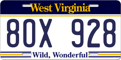 WV license plate 8OX928