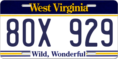 WV license plate 8OX929