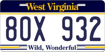 WV license plate 8OX932