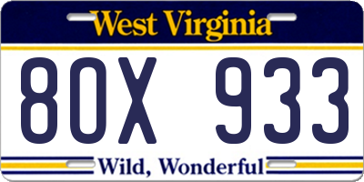 WV license plate 8OX933