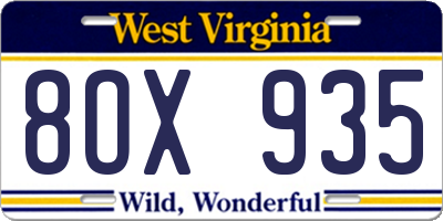 WV license plate 8OX935
