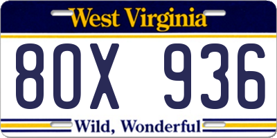 WV license plate 8OX936