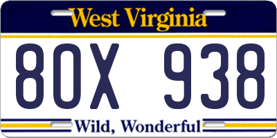 WV license plate 8OX938