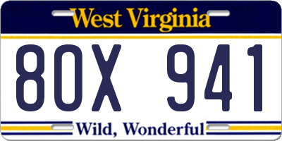 WV license plate 8OX941