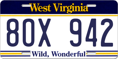 WV license plate 8OX942