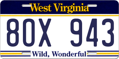 WV license plate 8OX943