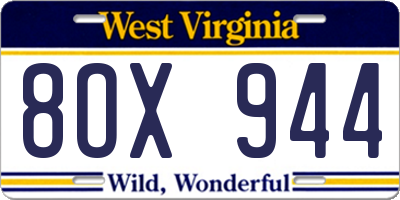 WV license plate 8OX944