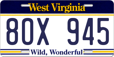 WV license plate 8OX945