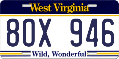 WV license plate 8OX946