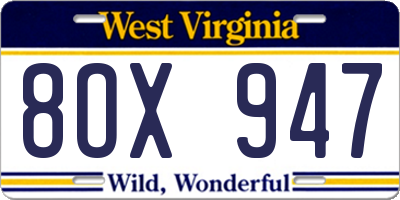 WV license plate 8OX947