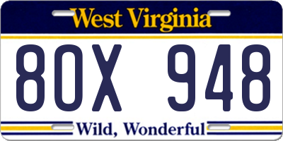 WV license plate 8OX948