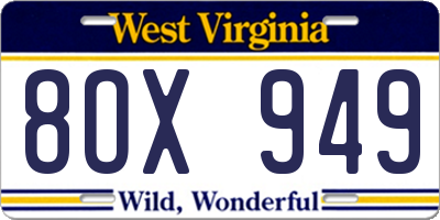 WV license plate 8OX949