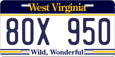 WV license plate 8OX950