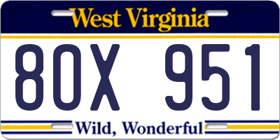 WV license plate 8OX951