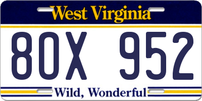 WV license plate 8OX952