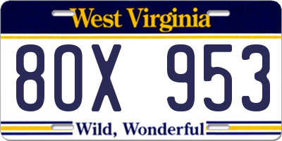 WV license plate 8OX953