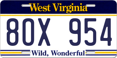 WV license plate 8OX954