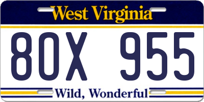 WV license plate 8OX955