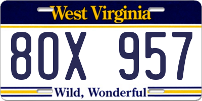 WV license plate 8OX957