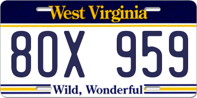 WV license plate 8OX959