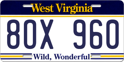 WV license plate 8OX960