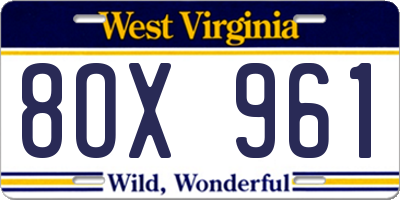 WV license plate 8OX961