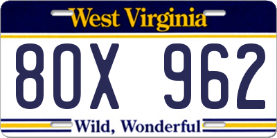 WV license plate 8OX962