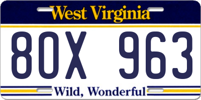 WV license plate 8OX963