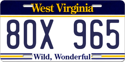 WV license plate 8OX965